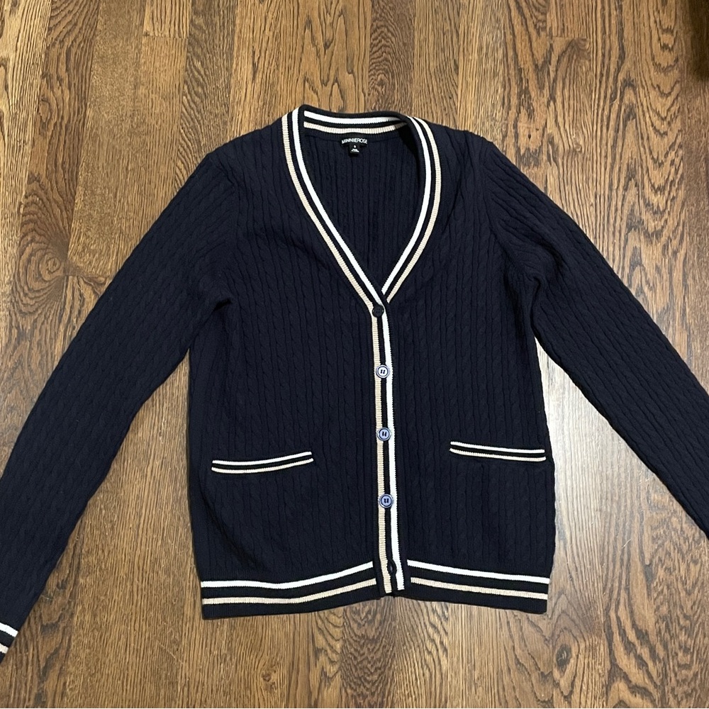 Minnie Rose darling navy cardigan preppy women’s sweater!  Like new! Size small